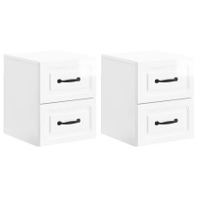 vidaXL Wall-Mounted Bedside Cabinet with Drawer 2 pcs High Gloss White