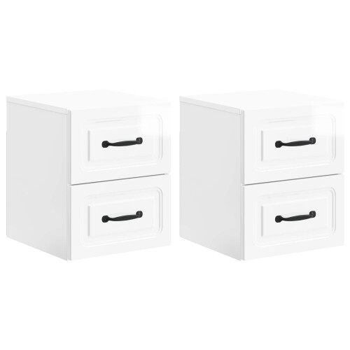 VidaXL vidaXL Wall-Mounted Bedside Cabinet with Drawer 2 pcs High Gloss White
