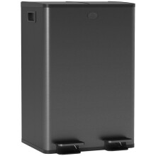 56L Dual-Compartment Stainless Steel Bin - Black