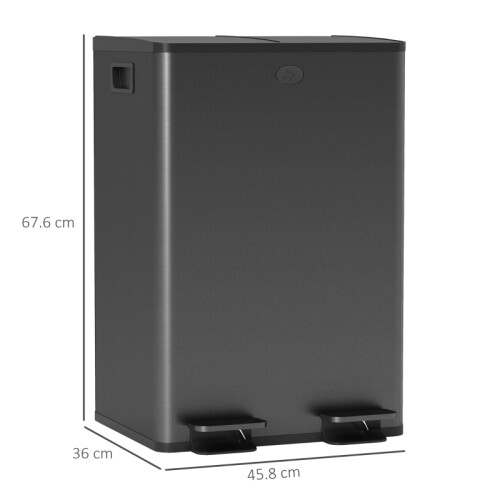 56L Dual-Compartment Stainless Steel Bin - Black 2