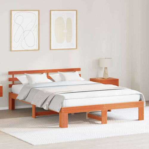 VidaXL vidaXL Bed Frame with Headboard Wax Brown 140 x 200 cm Solid Pine Wood