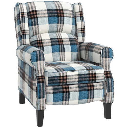 (Blue, Fabric) Blue Wingback Recliner Chair with Footrest