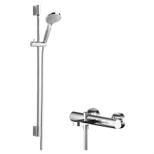 Enville Wall Mount Thermostatic Bath Shower Mixer Tap with Slimline Slide Rail Kit - Chrome - Balterley