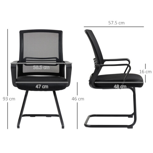 (Black, Mesh) Ergonomic Sled-Base Office Chair, Black 2