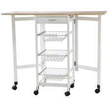 Drop-Leaf Kitchen Cart with 3 Baskets & Wheels