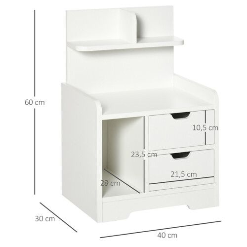 White Bedside Table with 2 Drawers & Shelves 2