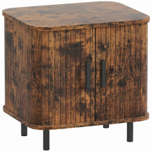 (Rustic Brown, Engineered Wood) Nordic Bedside Table with Sliding Doors