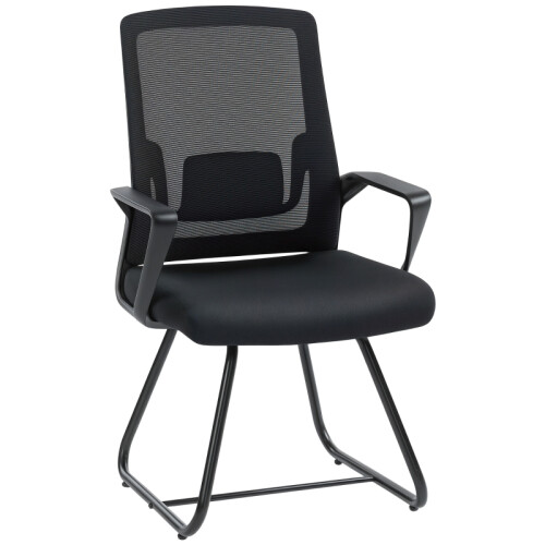 (Black, Mesh) Mesh-Back Desk Chair, No Wheels, Black