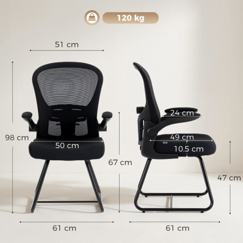 (Black, Mesh) Reception Chair with Flip Armrest & Mesh Back 2