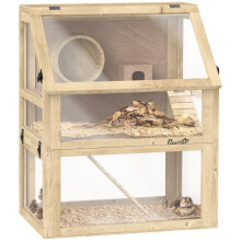 Wooden Hamster Cage 60x40x75cm w/ Hut & Wheel