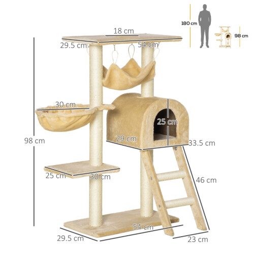 Beige Cat Tree Tower with Hammock & Basket 2
