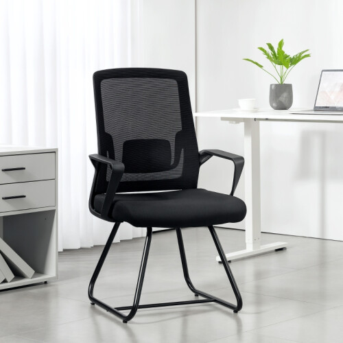 (Black, Mesh) Mesh-Back Desk Chair, No Wheels, Black 1