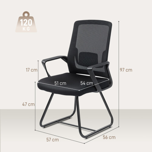 (Black, Mesh) Mesh-Back Desk Chair, No Wheels, Black 2