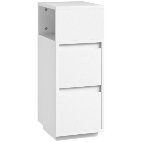 Slim White Bedside Table with 2 Drawers & Shelf