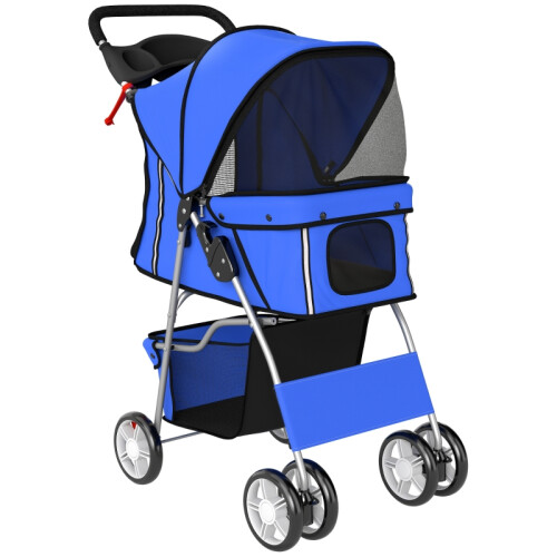 PawHut Foldable Dog Stroller – Blue, 360 Wheels