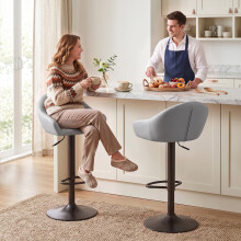 HOMCOM Bar Stools Adjustable Height Backrest Set of 2, Grey