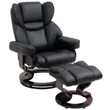 (Black, PU Leather) 360 Swivel Recliner Chair with Footstool, Black