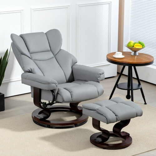 (LIGHT GREY, Polyurethane) 360 Swivel Recliner Chair with Footstool 1