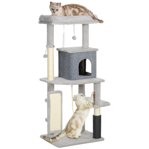 132cm Cat Tree with Scratching Posts & Bed