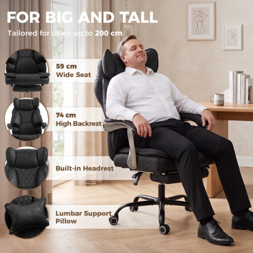 (Black, Leather) Leathaire Executive Office Chair – Black, 180kg Capacity 2