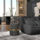 Velvet-Feel Storage Ottoman - Grey 2