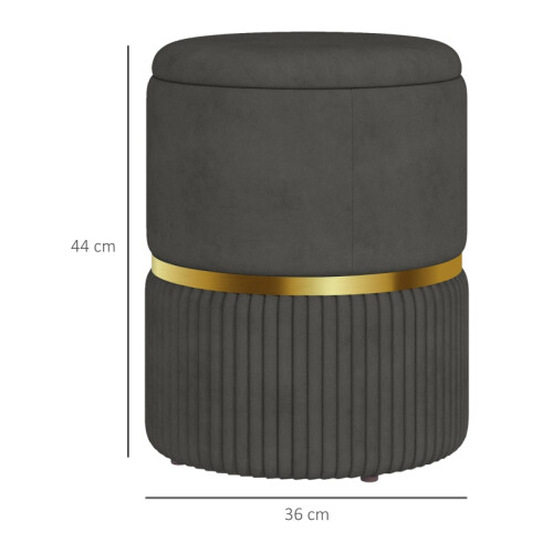 Velvet-Feel Storage Ottoman - Grey 2