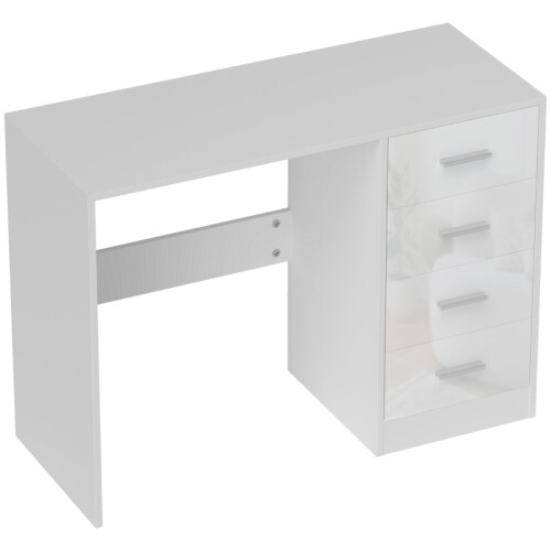 White High-Gloss Computer Desk with Drawers