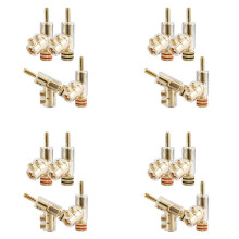 16 Stück Bananenstecker 45 Grad Abgewinkelte Bananenstecker Schraubverriegelungsstecker für AV-Receiver, Verstärker, Lautsprecher Gold
