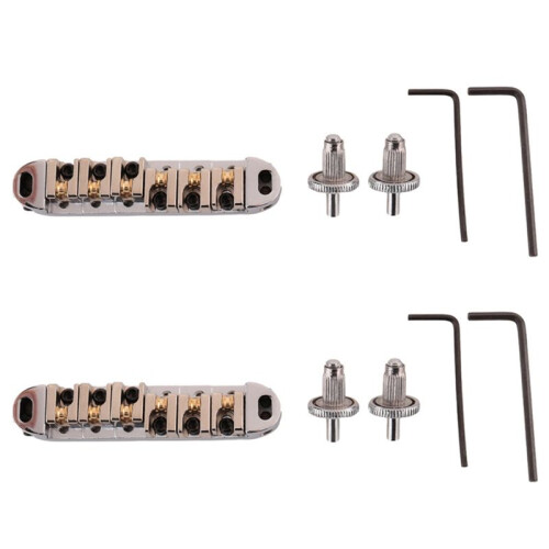 2X Roller Saddle Bridge with Posts and Spanner for Electric Guitar Silver