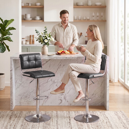 Homcom HOMCOM Adjustable Bar Stools Set of 2 with Backrest Grey 1