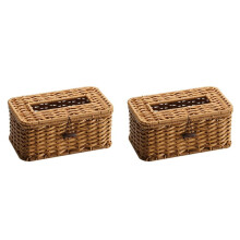 2X Rotting Rektangulär Tissue Box Cover - Boho Dekorativ Vävd Vävnadshållare, Vintage Farmhouse Tissue Dispenser för Hemmet