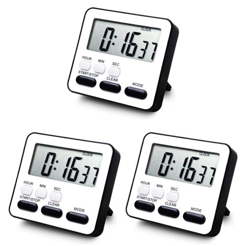 3X Küchen-Timer, Countdown, Countdown, Multifunktionaler Wecker, Schreibtischuhr, Schwarz
