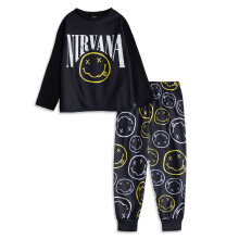 (3-4 Years) Nirvana Long Sleeve Long Leg Pyjama Set (Unisex Kids Black)
