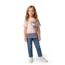 (5-6 Years) Hello Kitty Fringe Short Sleeved T-Shirt (Girls Pink)