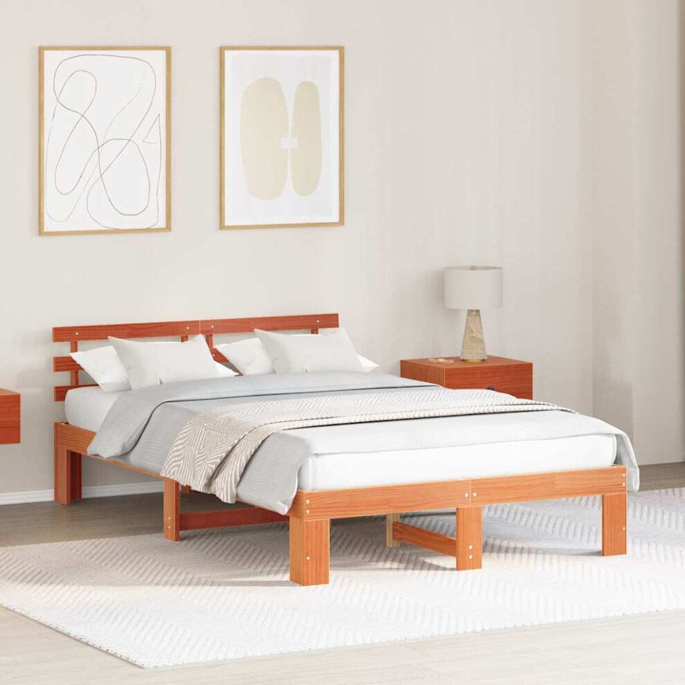 Vidaxl Bed Frame With Headboard Wax Brown 120 X 200 Cm Solid Pine Wood