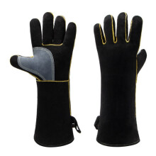 Guantes de cuero de 16 pulgadas, resistentes al calor extremo y al fuego, con costuras, perfectos para chimenea, estufa, horn