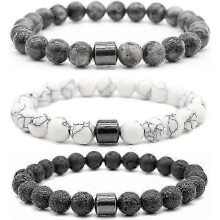 3 pack Stop Smoking Bracelet, Black Gallstone Magnetic Anti-Smoking Bracelet, Stylish and Versatile, Smoking Anti-Anxiety Bra-YXY