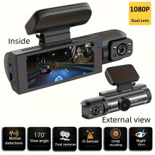 Dual-Kamera (1080p), Dashcam für Autos, Front- und Innenraumkamera, Infrarot-Nachtsicht, Loop-Aufnahme, Weitwinkel-Auto-DVR C