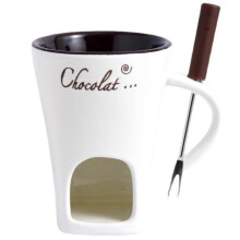 Chocolate Fondue Cup with Handle, 130 ml Ceramic Fondue Mug with Fork Holder, Sweet Fondue Set for Tea Light Use-YXY