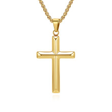 Kruisketting voor mannen. Roestvrijstalen ketting met kruishanger. Cubaanse schakelketting met kruis. Eenvoudig sieraadcadeau