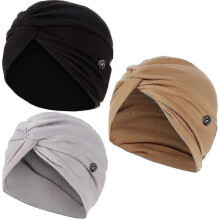 Set van 3 zachte chemomutsen/turbans voor dames met knoopsluiting, comfortabele hoofdbedekking voor kankerpatiënten - YXY