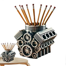 Pennenhouder met V8-motor, pennenhouder met motorthema, multifunctionele bureau-pennenhouder, bureaudecoratiecadeau voor mont