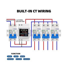 Medidor de energía monofásico CA 40-300V 100A para riel DIN 6 en 1 con voltímetro, amperímetro, kWh, vatios y monitor de frec