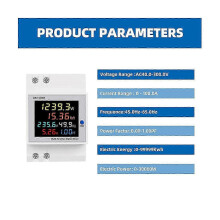 Eenfasige wisselstroom 40-300V 100A DIN-rail 6-in-1 energiemeter met voltmeter, ampèremeter, kWh-, watt- en frequentiemonitor