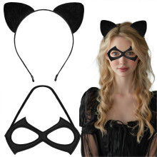 Stück Katzenfrau-Maske und 1 Stück Katzenohren-Haarreif – Halloween-Kostüme – YXY