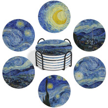 Lot de 6 sous-verres en céramique, motifs Van Gogh, 10 cm (4 pouces), pour table basse, cadeau et décoration intérieure - YXY