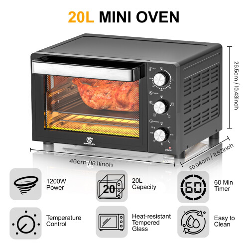 SUPERLEX 20L Mini Oven Toaster Grill Tabletop Compact Baking Cooker Electric NEW 1