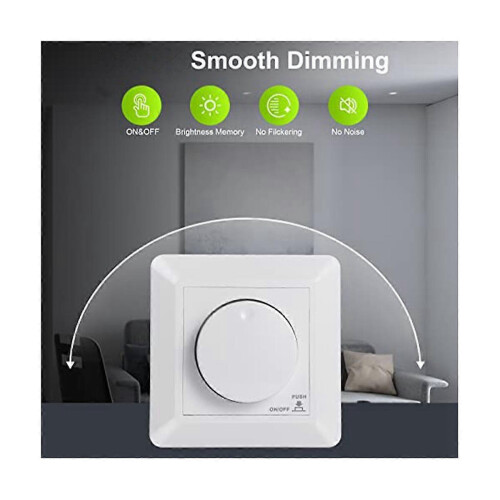 LED Dimmer Switch, Flush-Mounted Dimmer for Dimmable LED and Halogen, 5-300 W Dimmer Switch LED, Ph-YXY 1