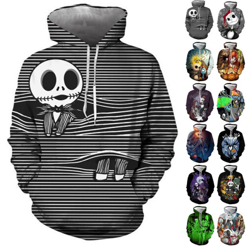 (BlackWhite,4XL)Nightmare Before Christmas 3d Printed Pullover Hoodie Jacket Coat Sweatshirts 1