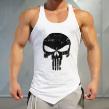 (White,M)Ärmelloses Shirt locker Muskeltraining Weste Sport Tank Top Sportbekleidung Polyester